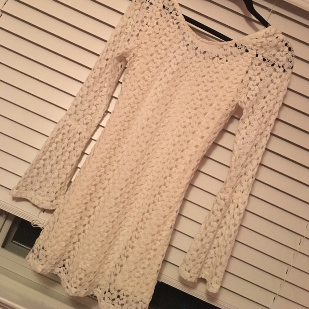 Cream Colored Lace Long Sleeve Mini Dress